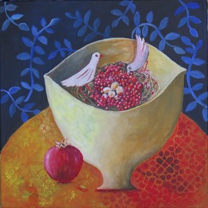 Susanne Mason,pomegranate nest (acrylics on canvas 40 x 40cm)